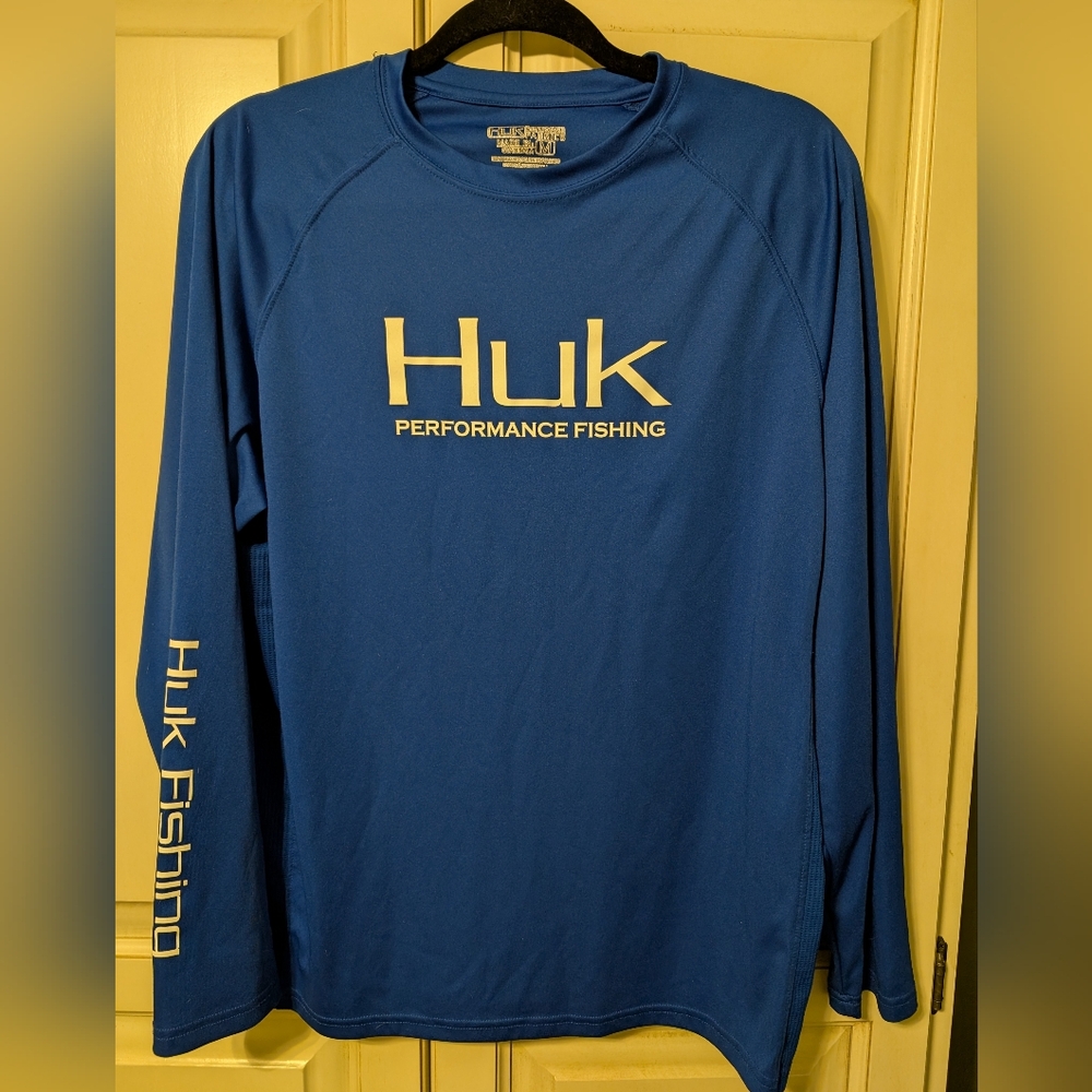 Men's Huk Blue Long Sleeve Performance Fishing Shirt